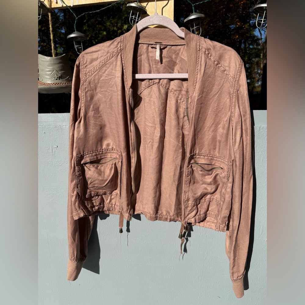 Free People Lightweight Utility Jacket Mauve Pink Drawstring Size S